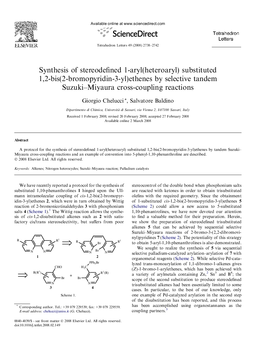 Synthesis of stereodefined 1-aryl(heteroaryl) substituted 1,2-bis(2-bromopyridin-3-yl)ethenes by selective tandem Suzuki-Miyaura cross-coupling reactions