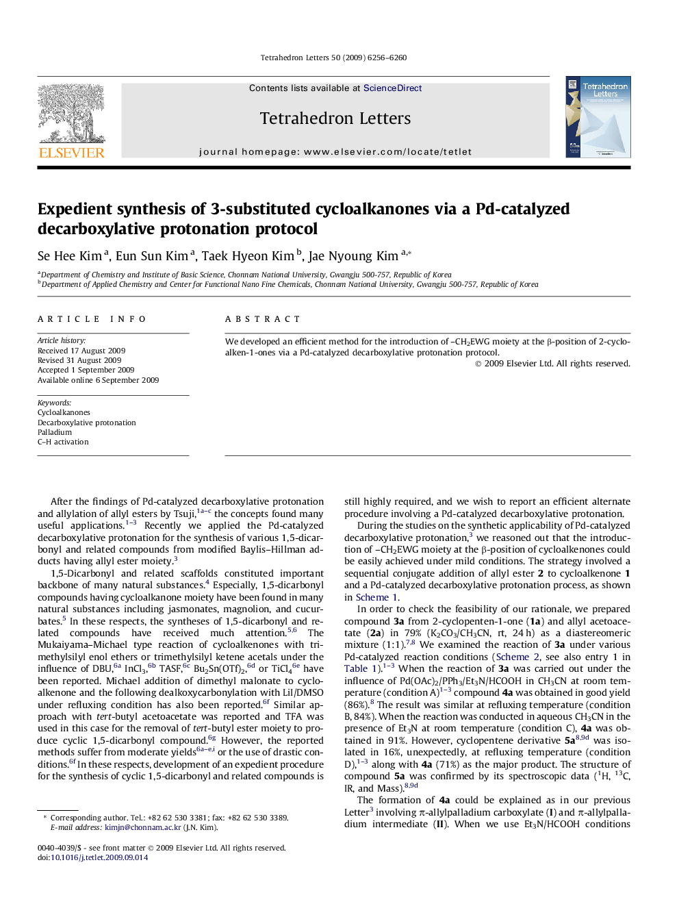 Expedient synthesis of 3-substituted cycloalkanones via a Pd-catalyzed decarboxylative protonation protocol