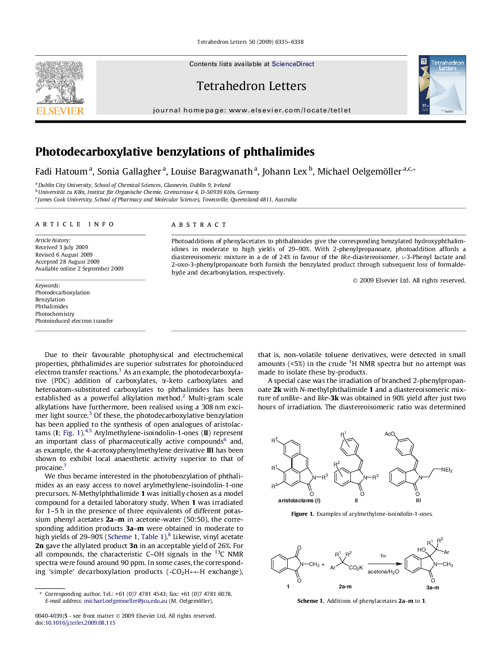 Photodecarboxylative benzylations of phthalimides