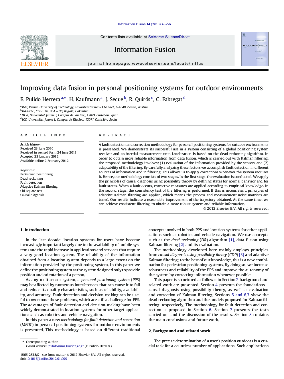 Improving data fusion in personal positioning systems for outdoor environments