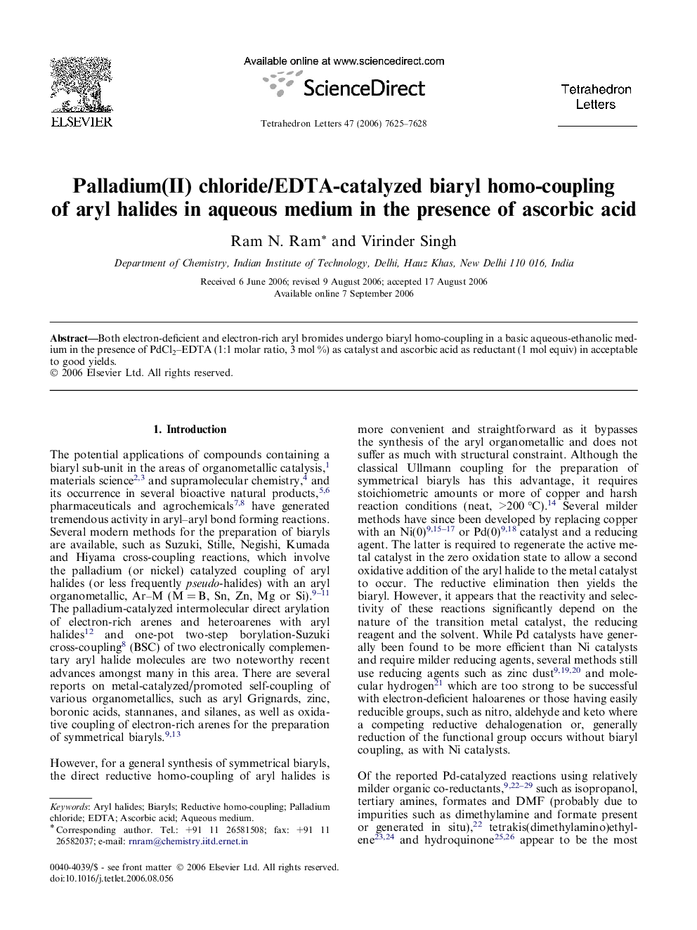 Palladium(II) chloride/EDTA-catalyzed biaryl homo-coupling of aryl halides in aqueous medium in the presence of ascorbic acid