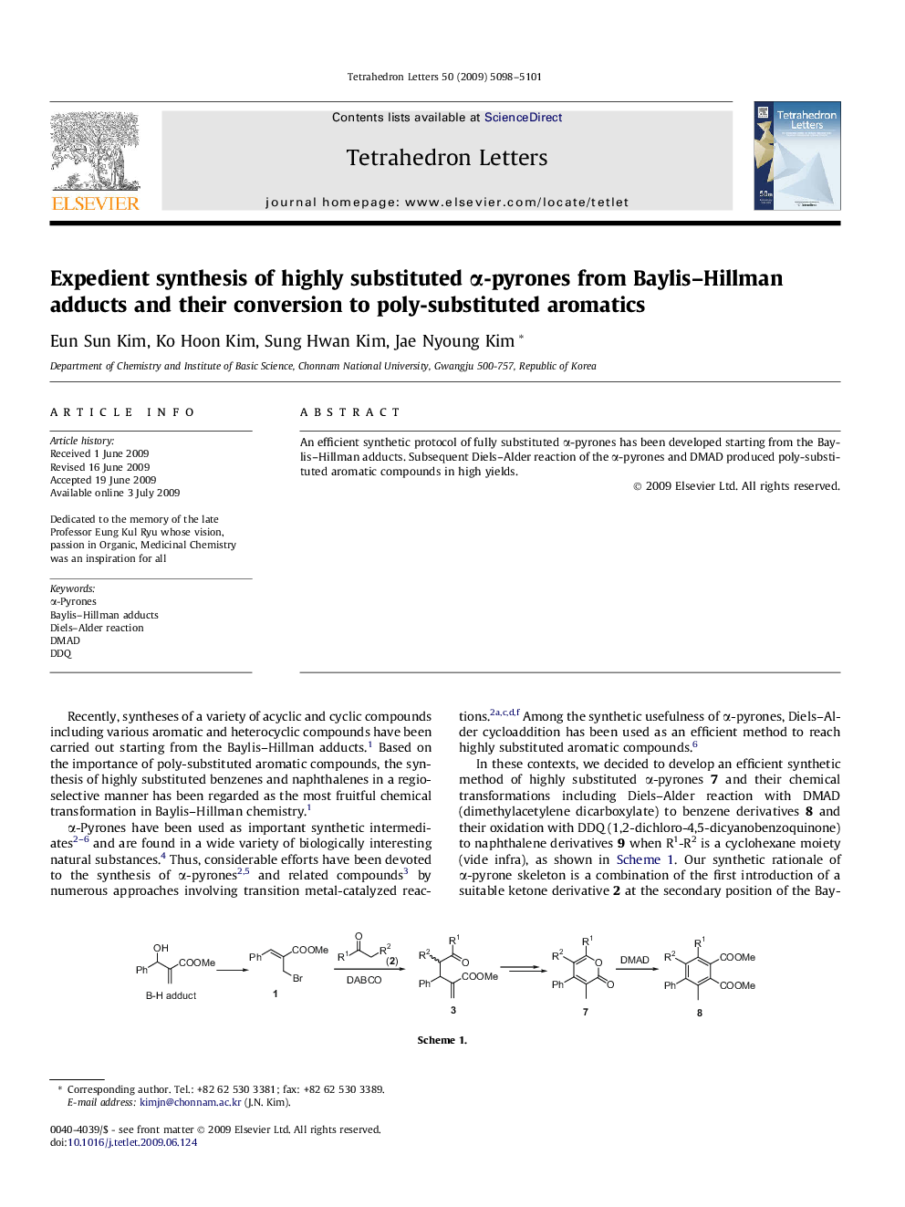 Expedient synthesis of highly substituted Î±-pyrones from Baylis-Hillman adducts and their conversion to poly-substituted aromatics