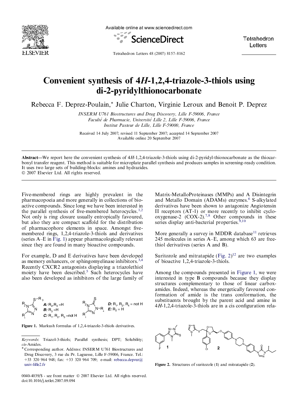 Convenient synthesis of 4H-1,2,4-triazole-3-thiols using di-2-pyridylthionocarbonate