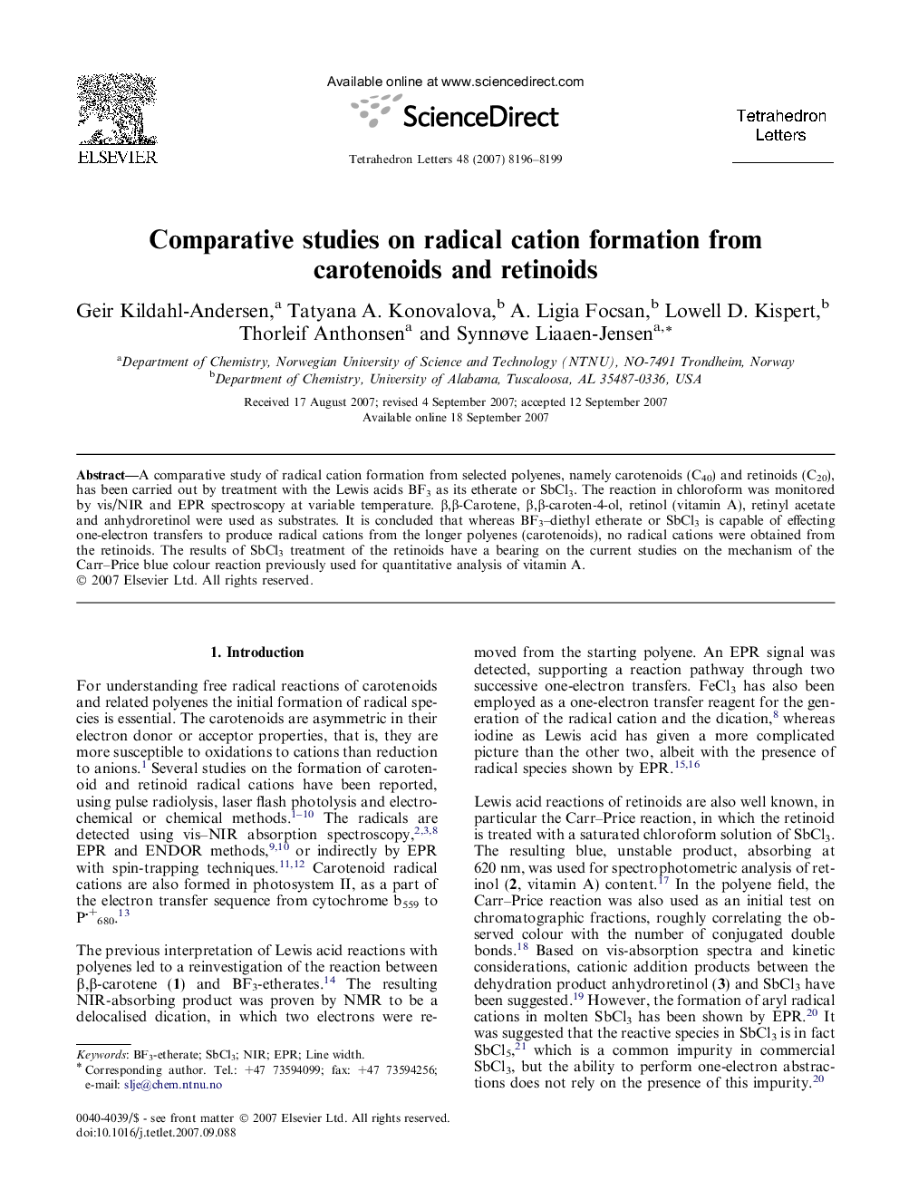 Comparative studies on radical cation formation from carotenoids and retinoids