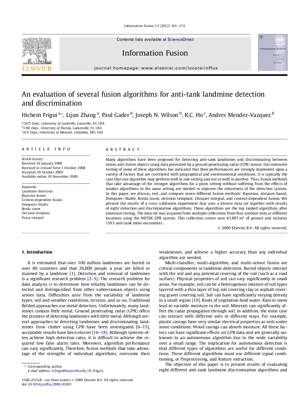 An evaluation of several fusion algorithms for anti-tank landmine detection and discrimination