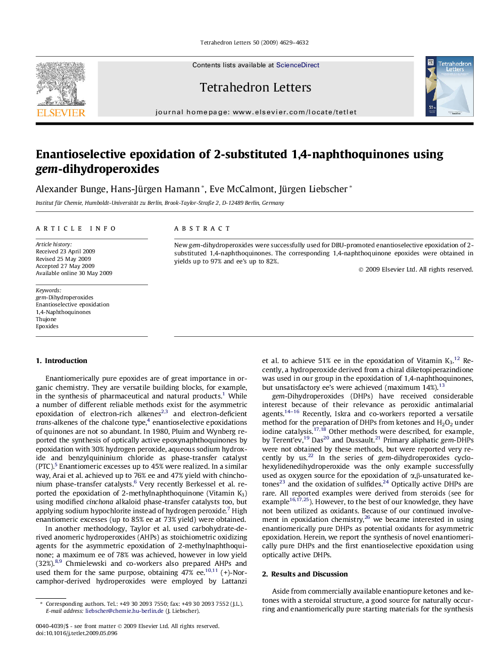 Enantioselective epoxidation of 2-substituted 1,4-naphthoquinones using gem-dihydroperoxides