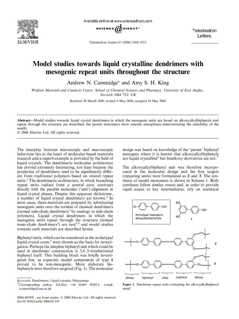 Model studies towards liquid crystalline dendrimers with mesogenic repeat units throughout the structure