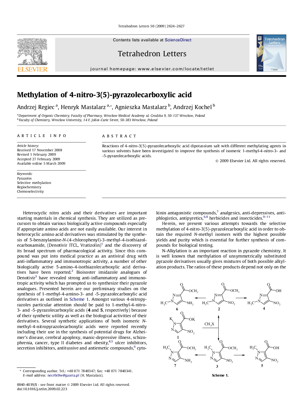 Methylation of 4-nitro-3(5)-pyrazolecarboxylic acid