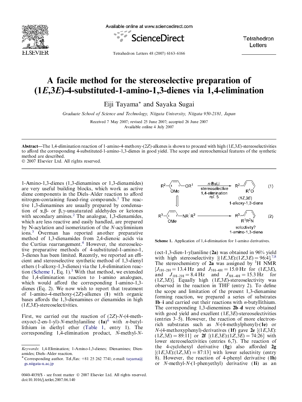 A facile method for the stereoselective preparation of (1E,3E)-4-substituted-1-amino-1,3-dienes via 1,4-elimination