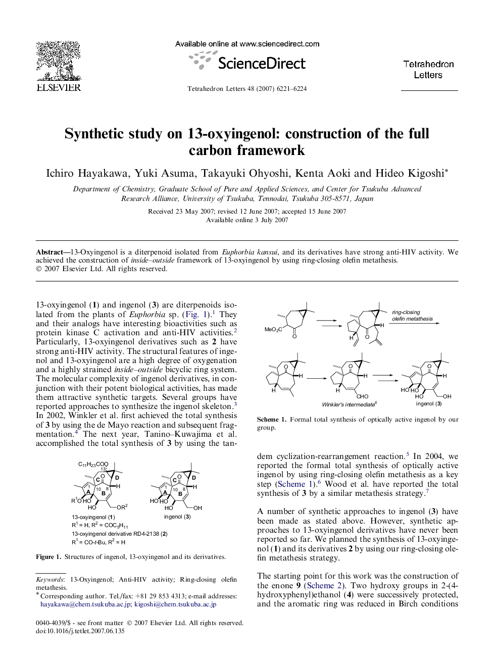 Synthetic study on 13-oxyingenol: construction of the full carbon framework