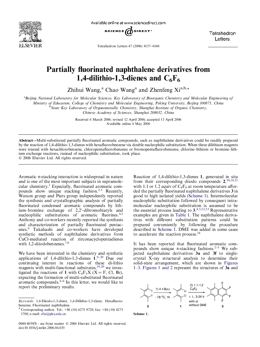 Partially fluorinated naphthalene derivatives from 1,4-dilithio-1,3-dienes and C6F6