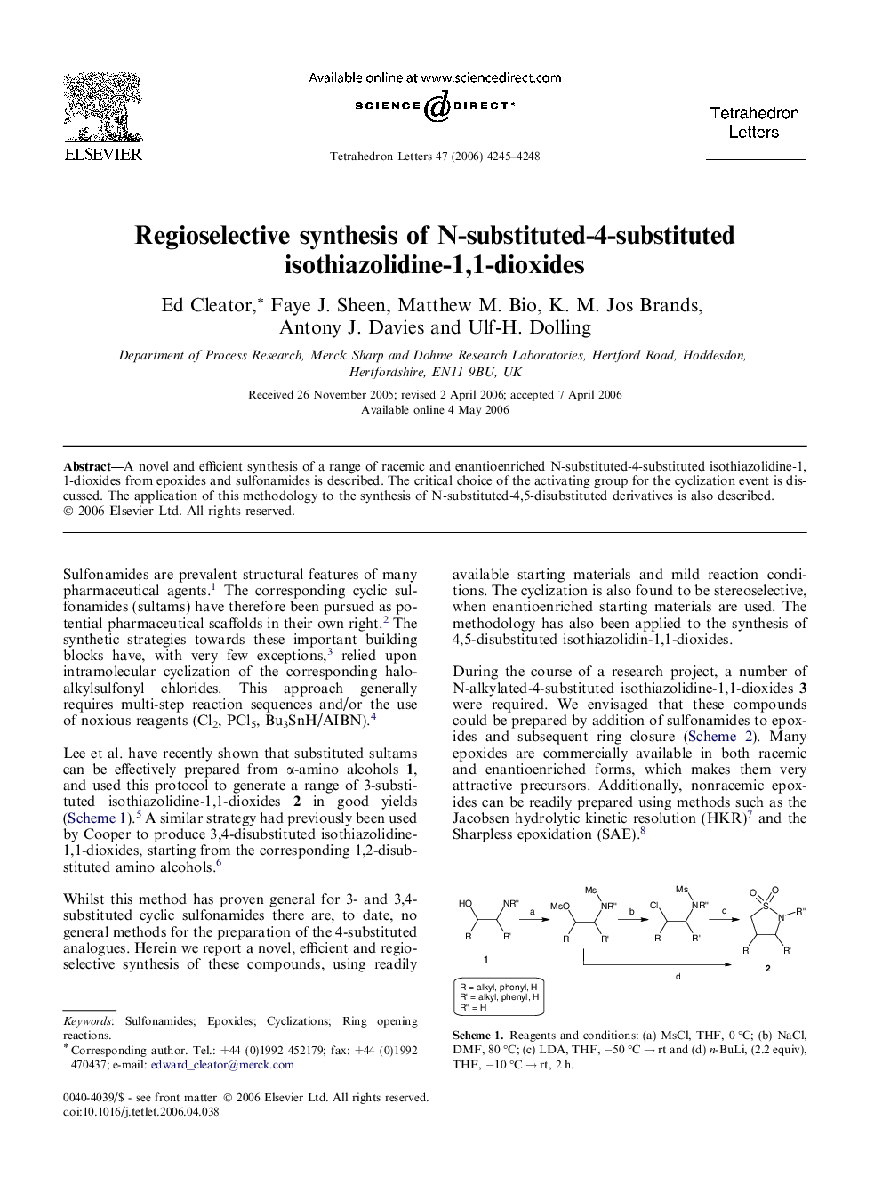 Regioselective synthesis of N-substituted-4-substituted isothiazolidine-1,1-dioxides