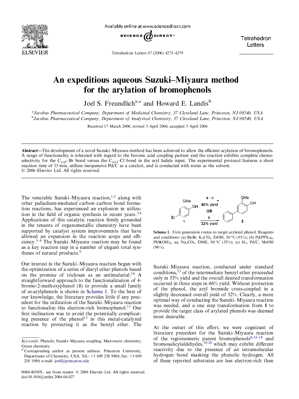 An expeditious aqueous Suzuki-Miyaura method for the arylation of bromophenols