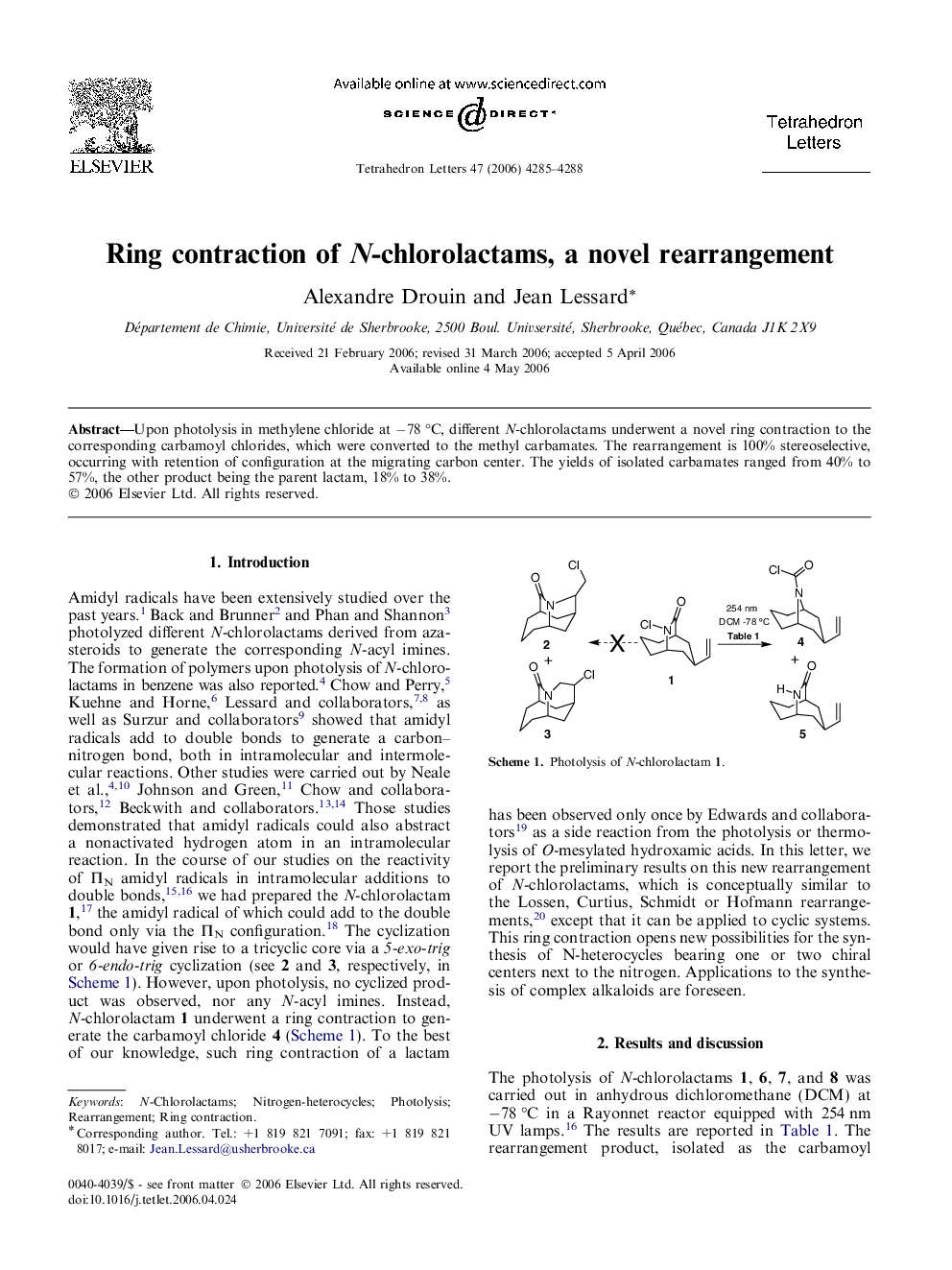 Ring contraction of N-chlorolactams, a novel rearrangement