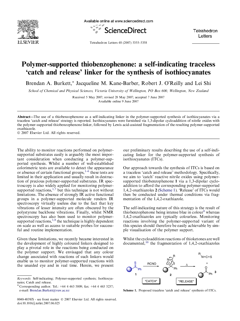 Polymer-supported thiobenzophenone: a self-indicating traceless 'catch and release' linker for the synthesis of isothiocyanates