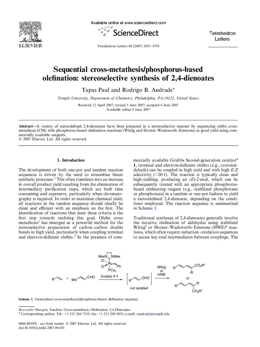 Sequential cross-metathesis/phosphorus-based olefination: stereoselective synthesis of 2,4-dienoates