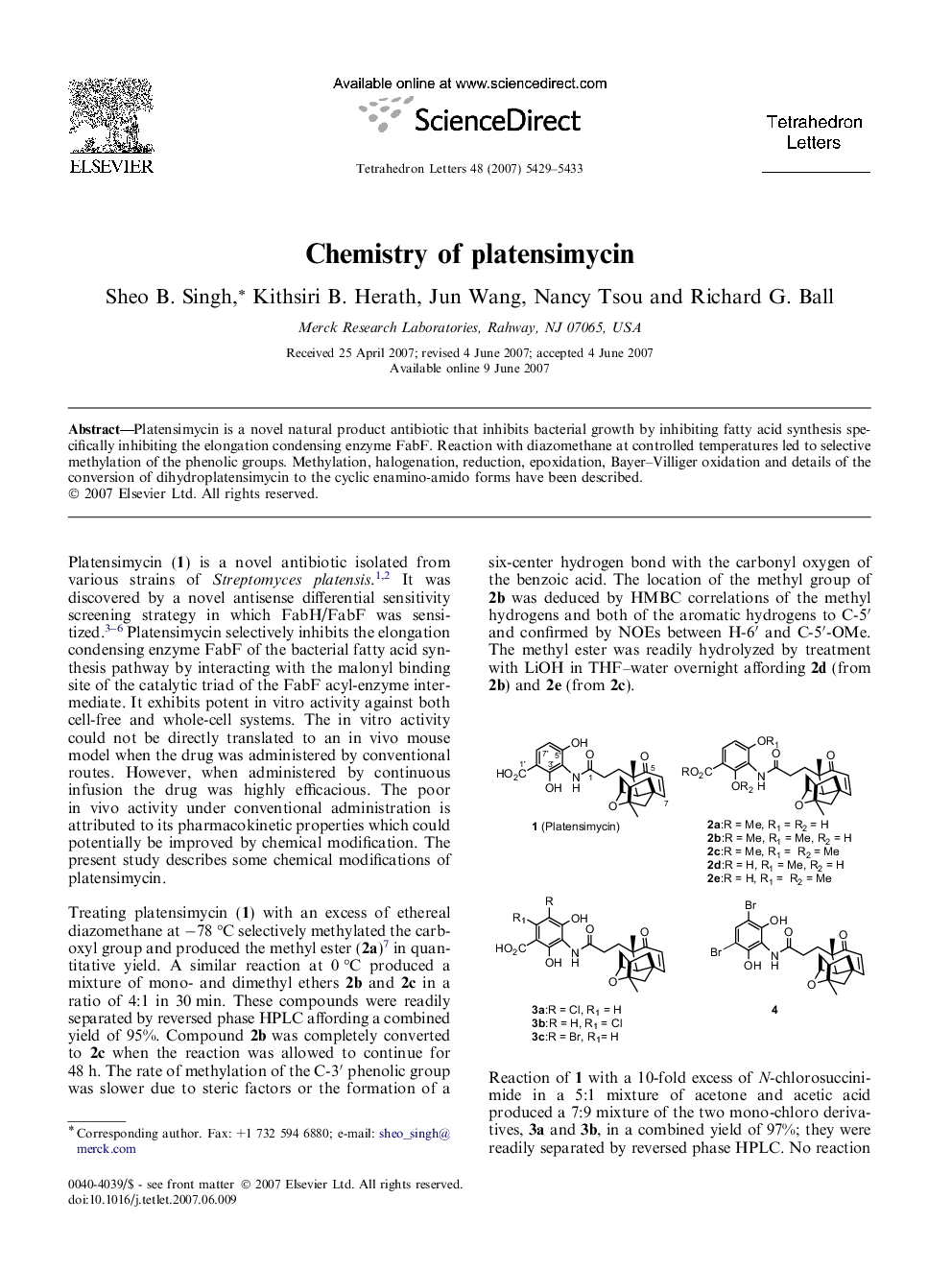 Chemistry of platensimycin