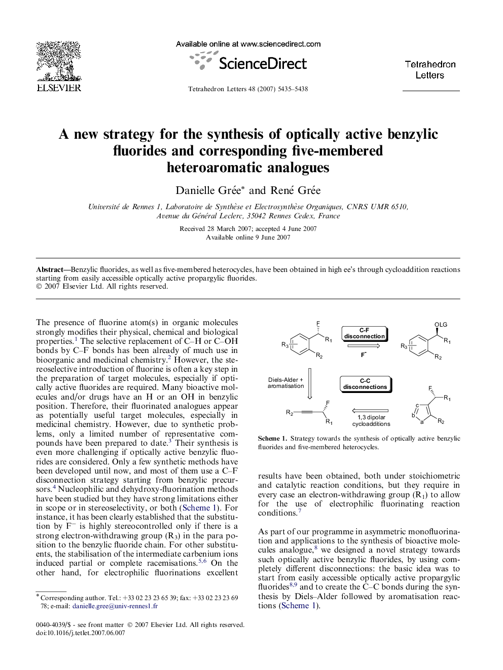 A new strategy for the synthesis of optically active benzylic fluorides and corresponding five-membered heteroaromatic analogues