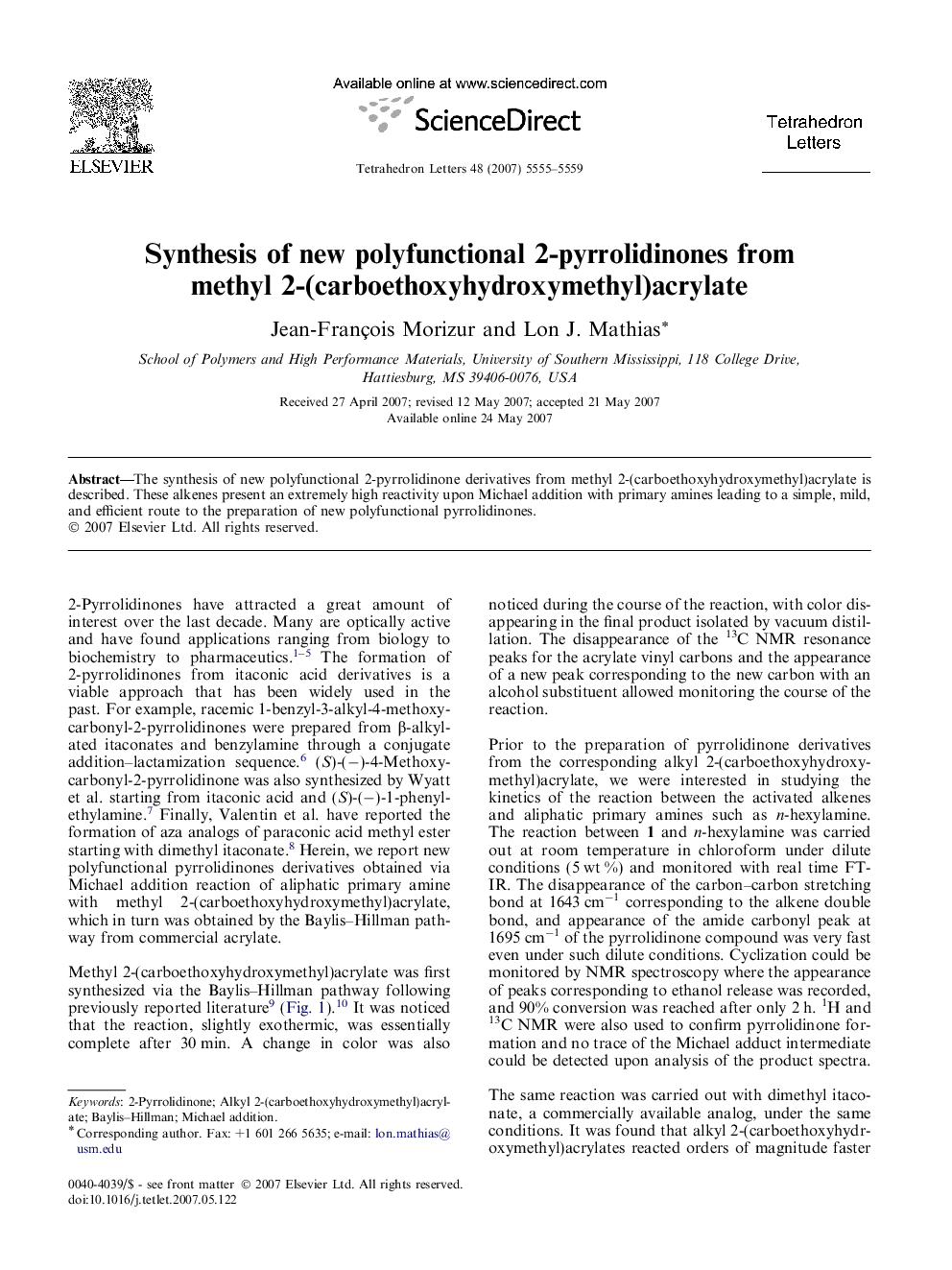 Synthesis of new polyfunctional 2-pyrrolidinones from methyl 2-(carboethoxyhydroxymethyl)acrylate