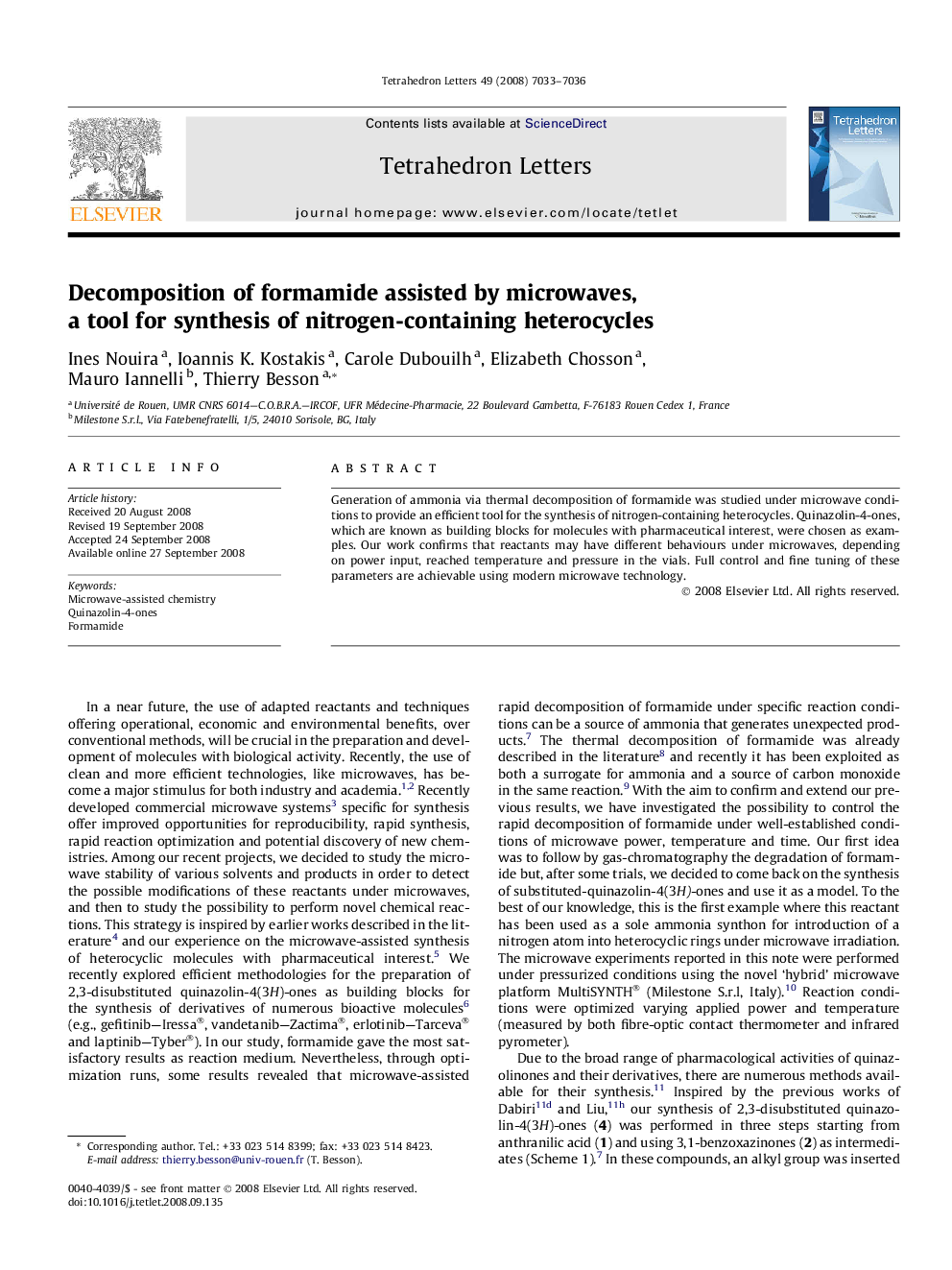 Decomposition of formamide assisted by microwaves, a tool for synthesis of nitrogen-containing heterocycles