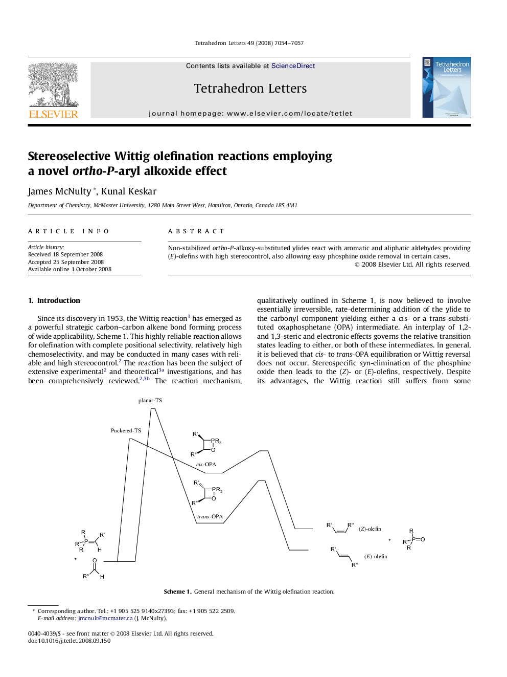 Stereoselective Wittig olefination reactions employing a novel ortho-P-aryl alkoxide effect