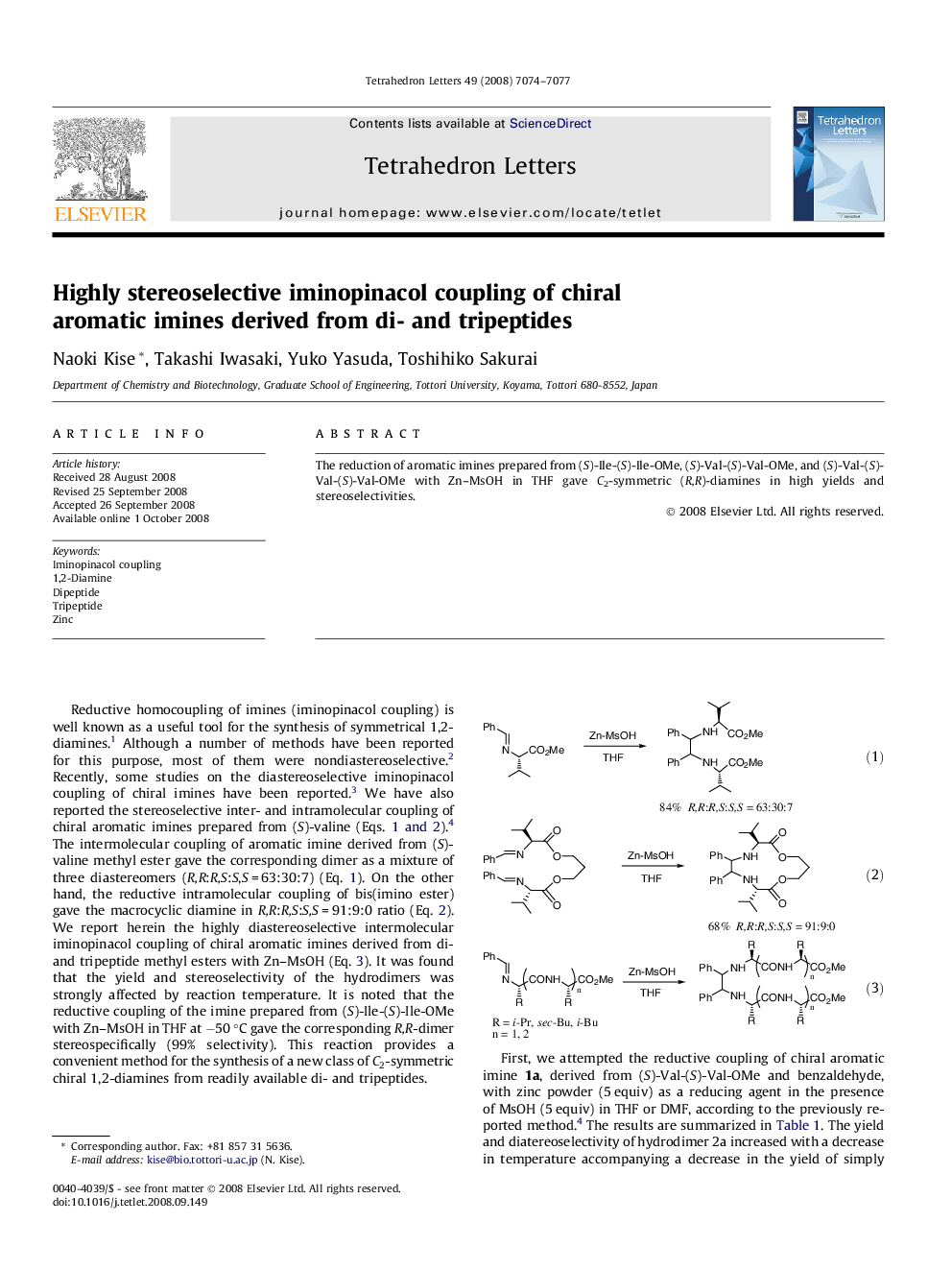 Highly stereoselective iminopinacol coupling of chiral aromatic imines derived from di- and tripeptides