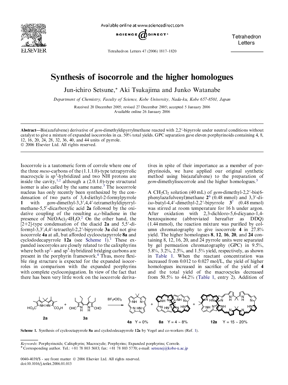Synthesis of isocorrole and the higher homologues