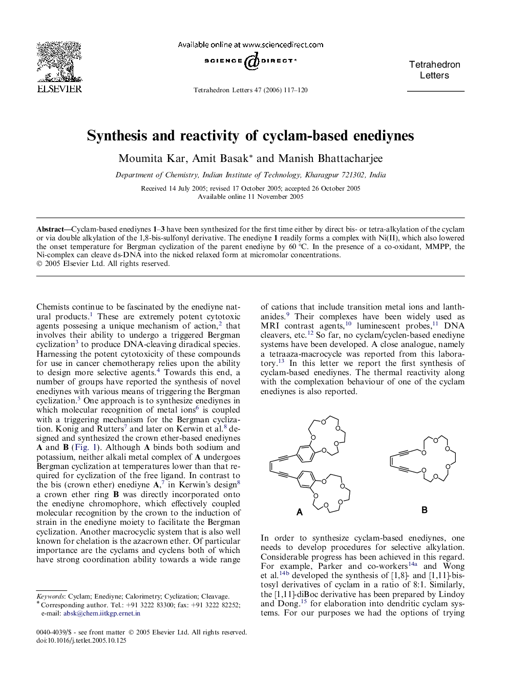 Synthesis and reactivity of cyclam-based enediynes