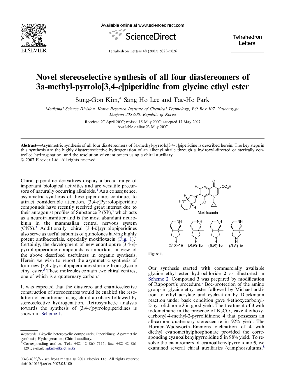 Novel stereoselective synthesis of all four diastereomers of 3a-methyl-pyrrolo[3,4-c]piperidine from glycine ethyl ester