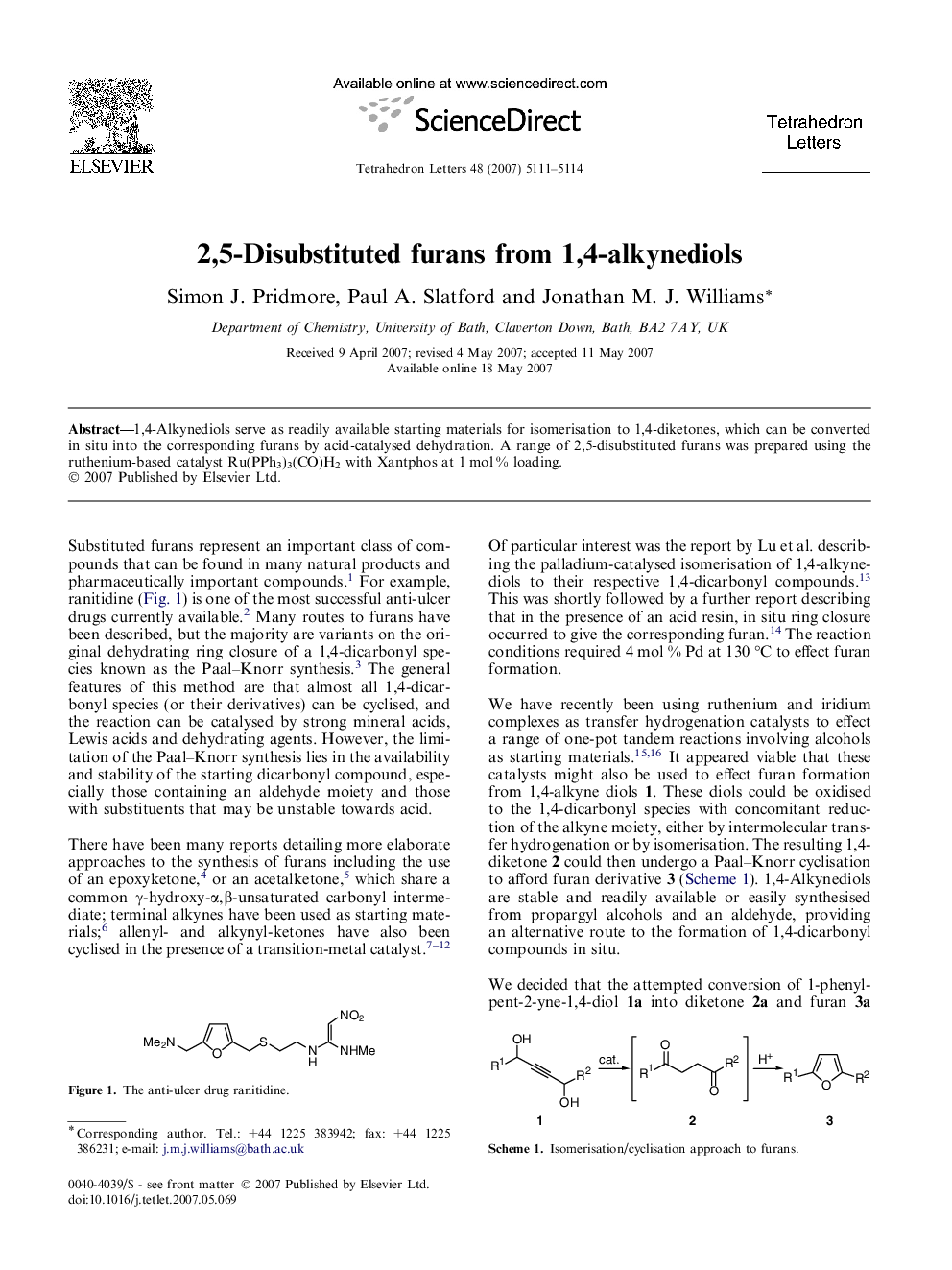 2,5-Disubstituted furans from 1,4-alkynediols