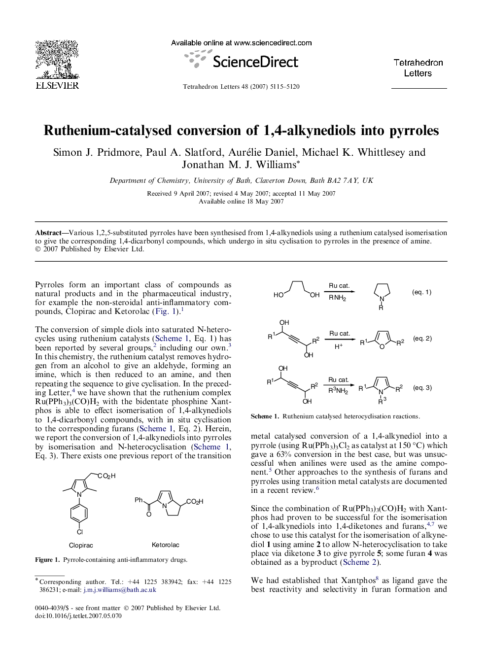 Ruthenium-catalysed conversion of 1,4-alkynediols into pyrroles