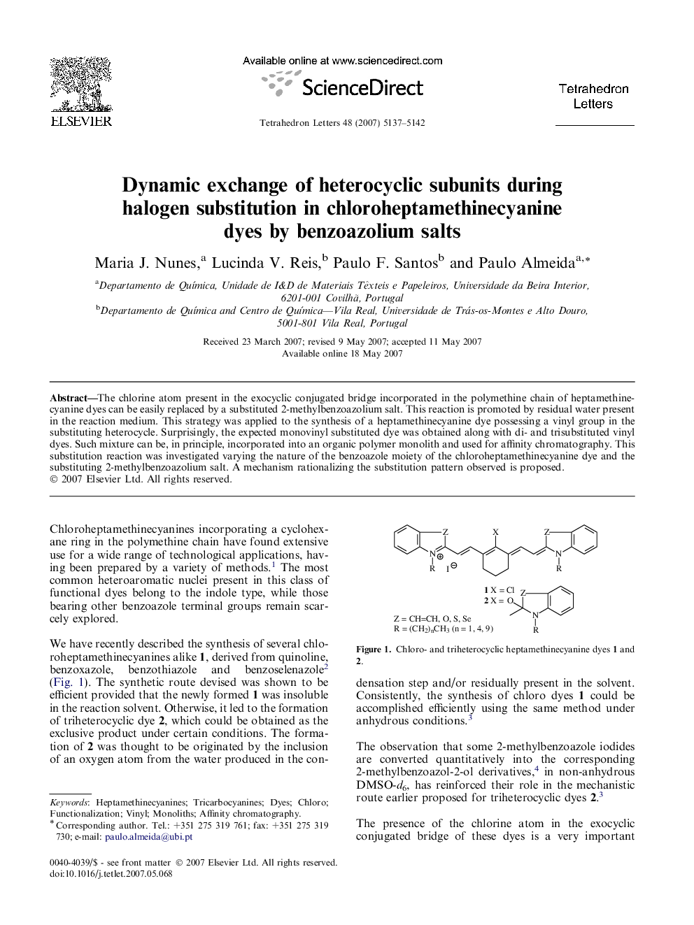 Dynamic exchange of heterocyclic subunits during halogen substitution in chloroheptamethinecyanine dyes by benzoazolium salts