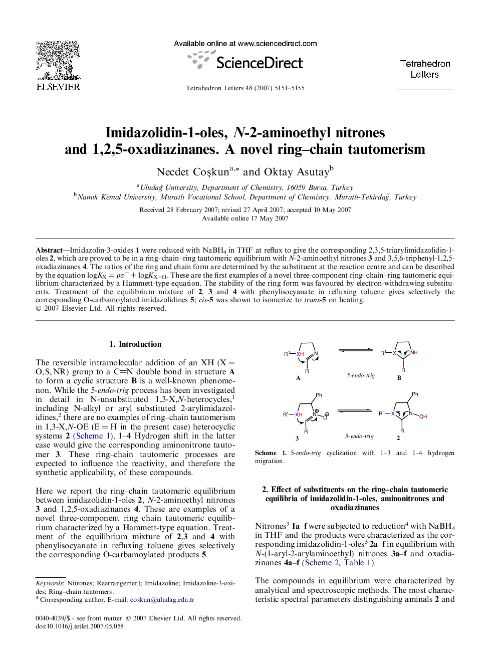 Imidazolidin-1-oles, N-2-aminoethyl nitrones and 1,2,5-oxadiazinanes. A novel ring-chain tautomerism