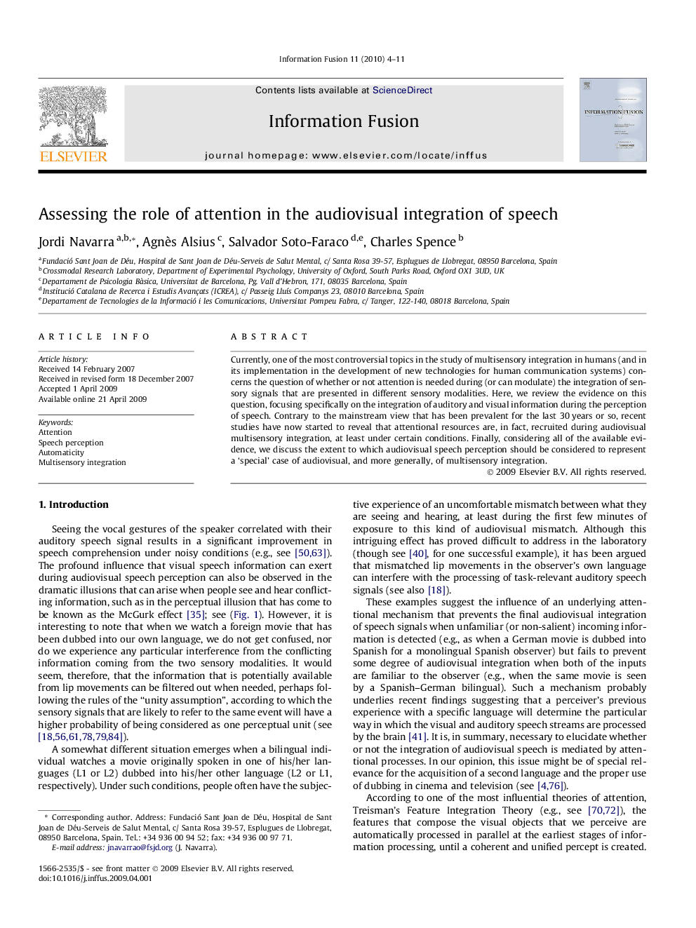 Assessing the role of attention in the audiovisual integration of speech