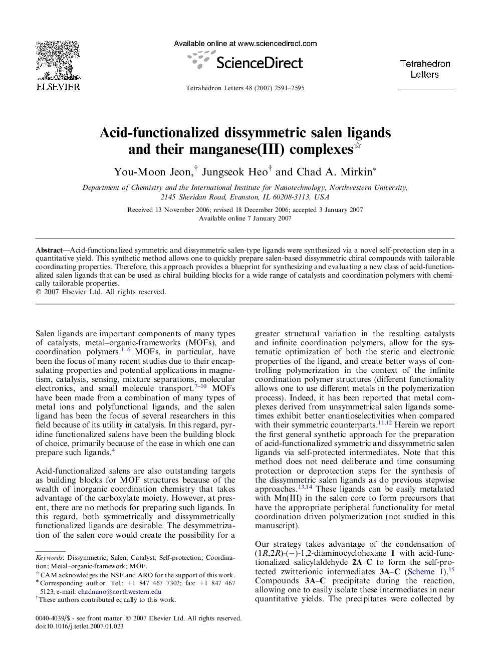 Acid-functionalized dissymmetric salen ligands and their manganese(III) complexes