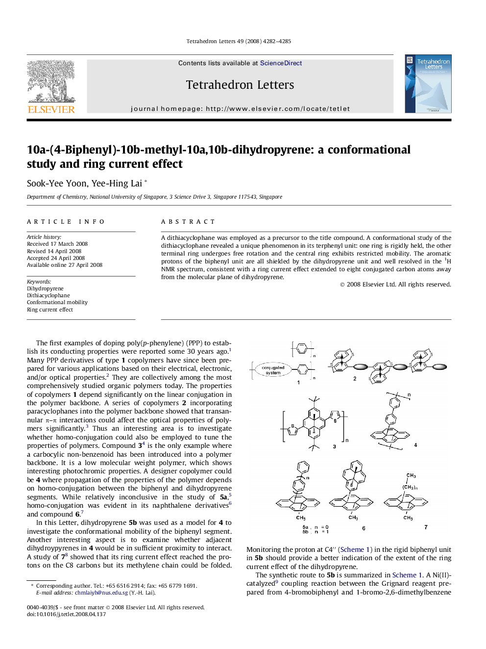 10a-(4-Biphenyl)-10b-methyl-10a,10b-dihydropyrene: a conformational study and ring current effect