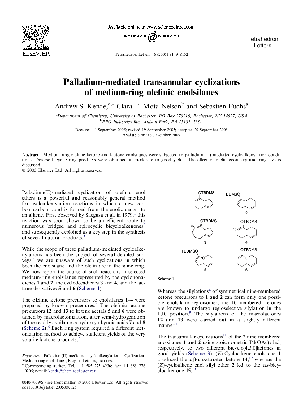 Palladium-mediated transannular cyclizations of medium-ring olefinic enolsilanes