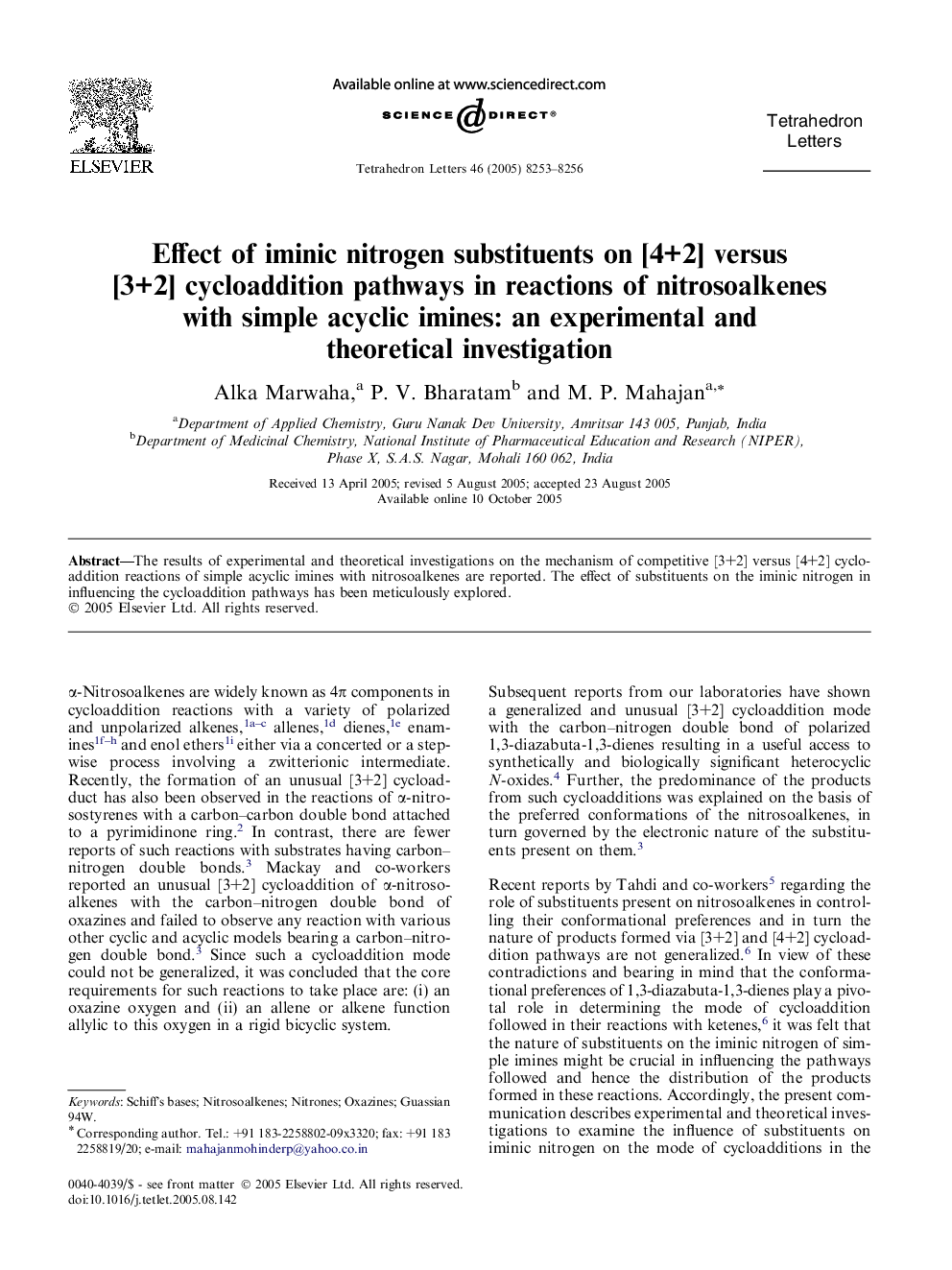 Effect of iminic nitrogen substituents on [4+2] versus [3+2] cycloaddition pathways in reactions of nitrosoalkenes with simple acyclic imines: an experimental and theoretical investigation