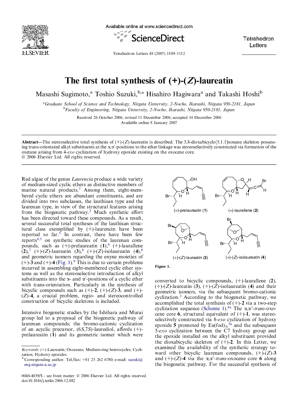 The first total synthesis of (+)-(Z)-laureatin
