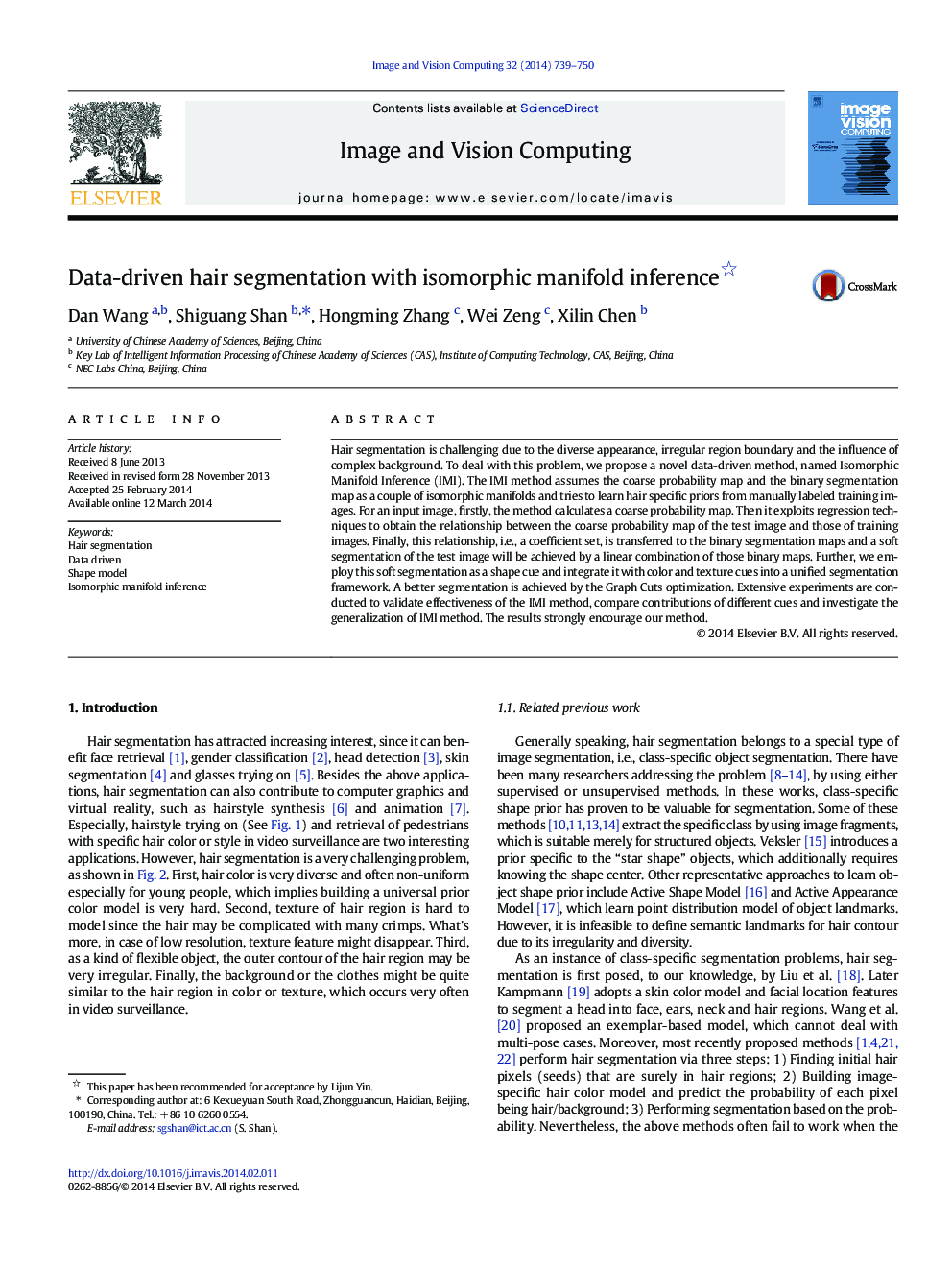 Data-driven hair segmentation with isomorphic manifold inference 