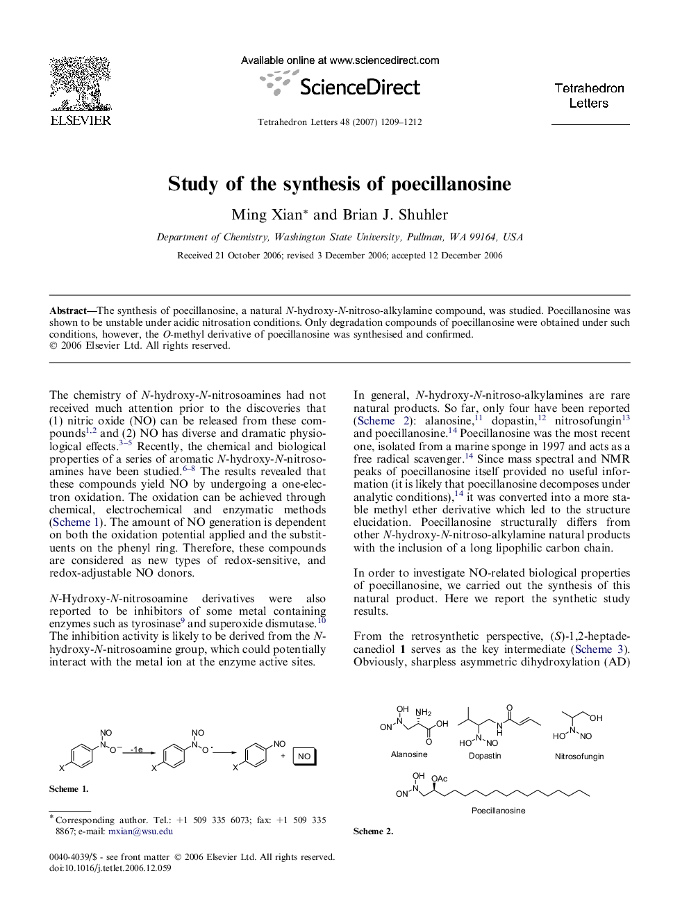 Study of the synthesis of poecillanosine