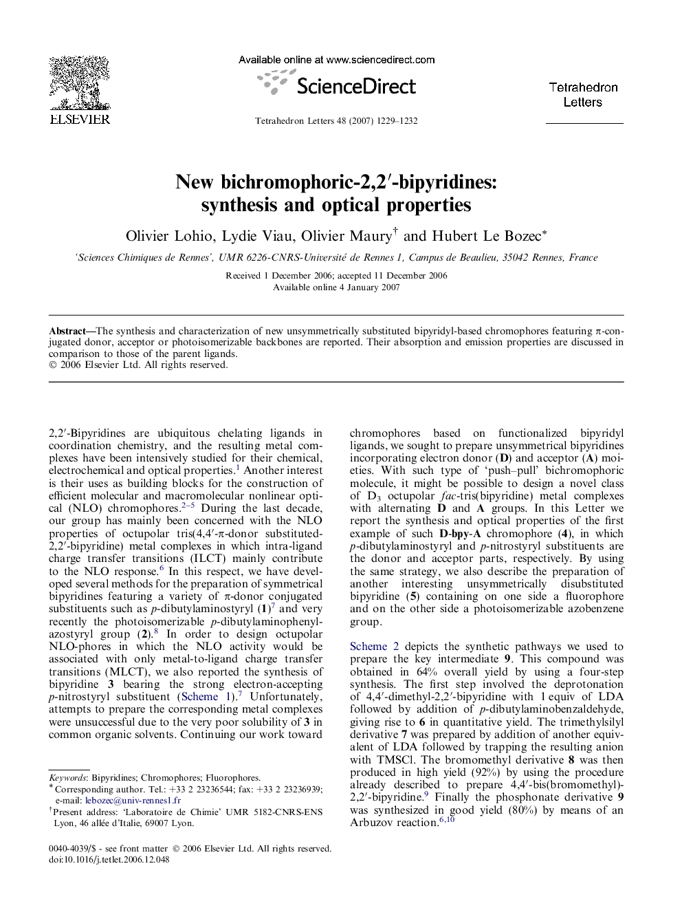 New bichromophoric-2,2â²-bipyridines: synthesis and optical properties