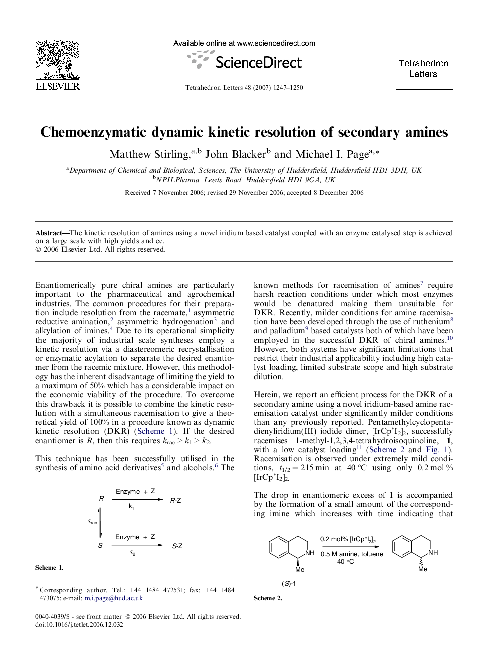 Chemoenzymatic dynamic kinetic resolution of secondary amines