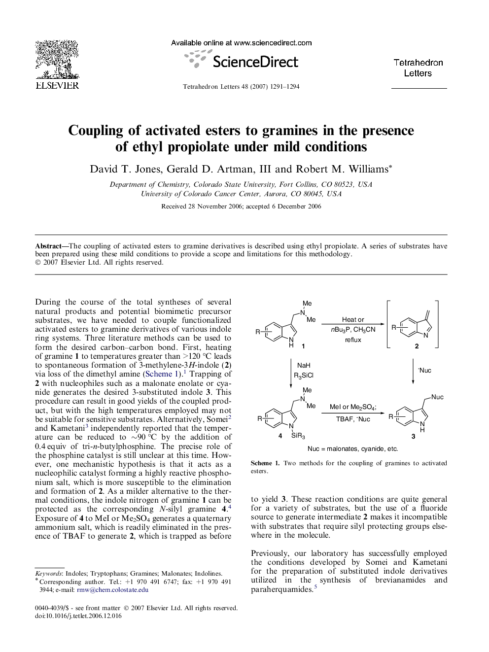 Coupling of activated esters to gramines in the presence of ethyl propiolate under mild conditions