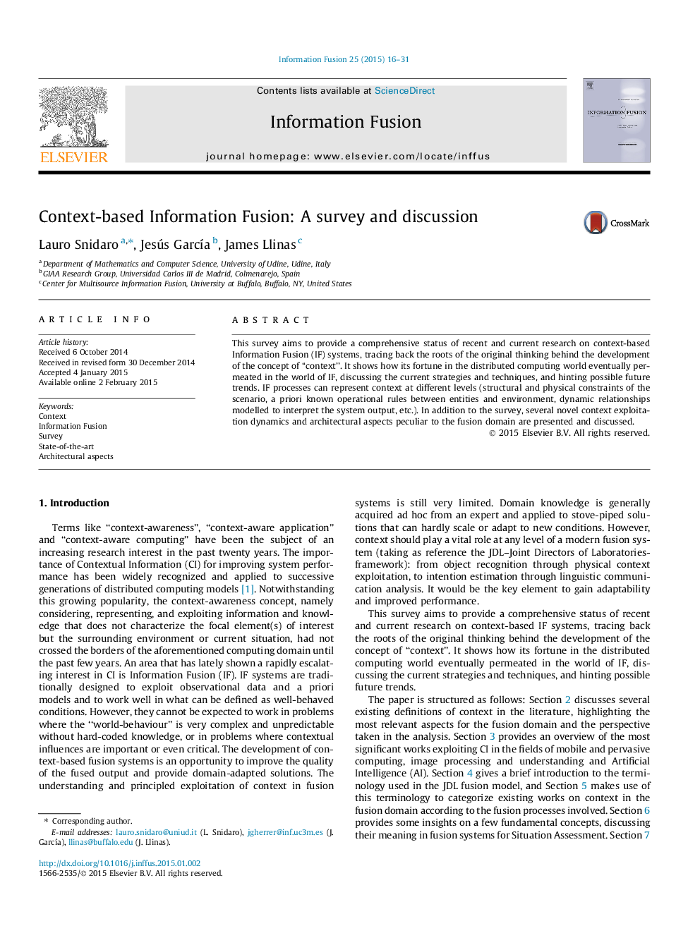 Context-based Information Fusion: A survey and discussion