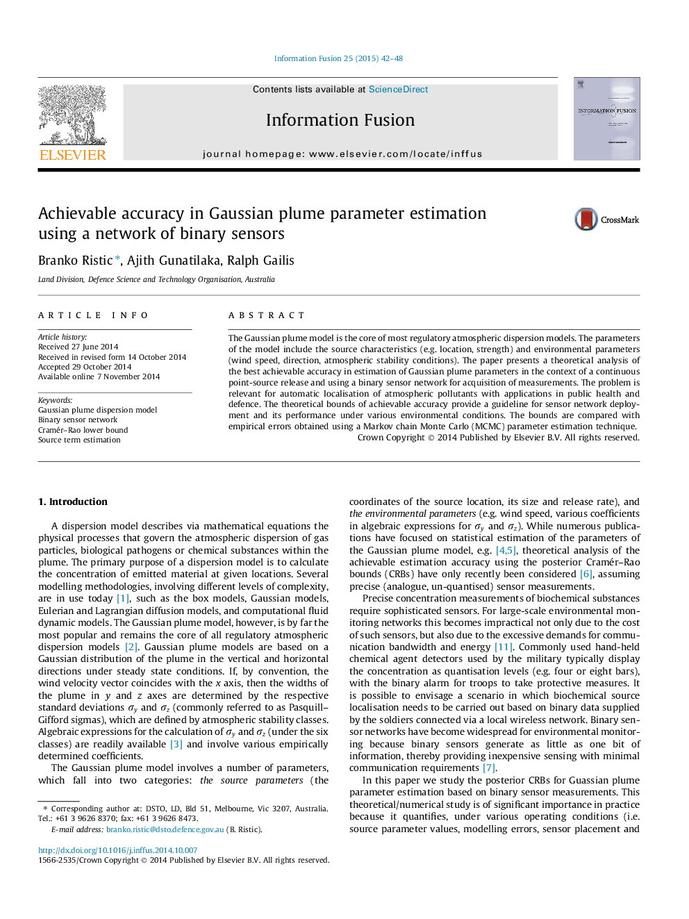 Achievable accuracy in Gaussian plume parameter estimation using a network of binary sensors