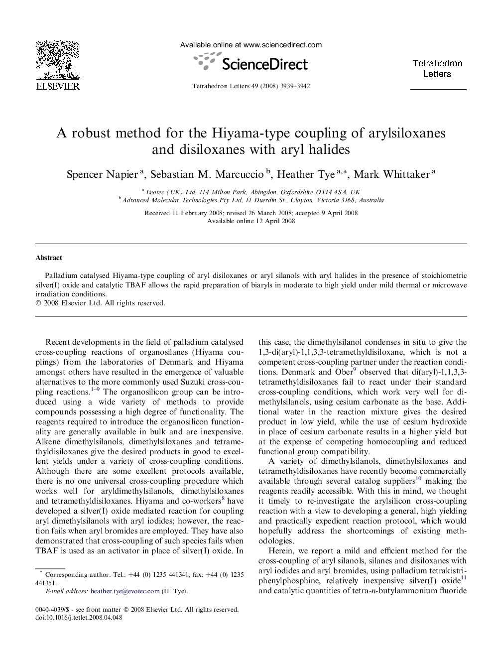 A robust method for the Hiyama-type coupling of arylsiloxanes and disiloxanes with aryl halides
