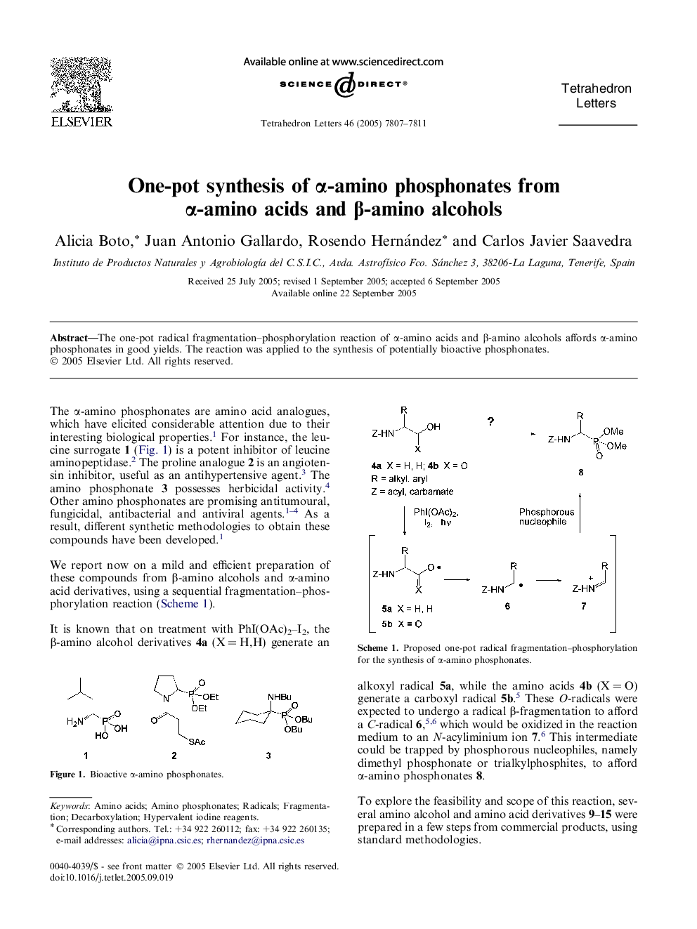 One-pot synthesis of Î±-amino phosphonates from Î±-amino acids and Î²-amino alcohols