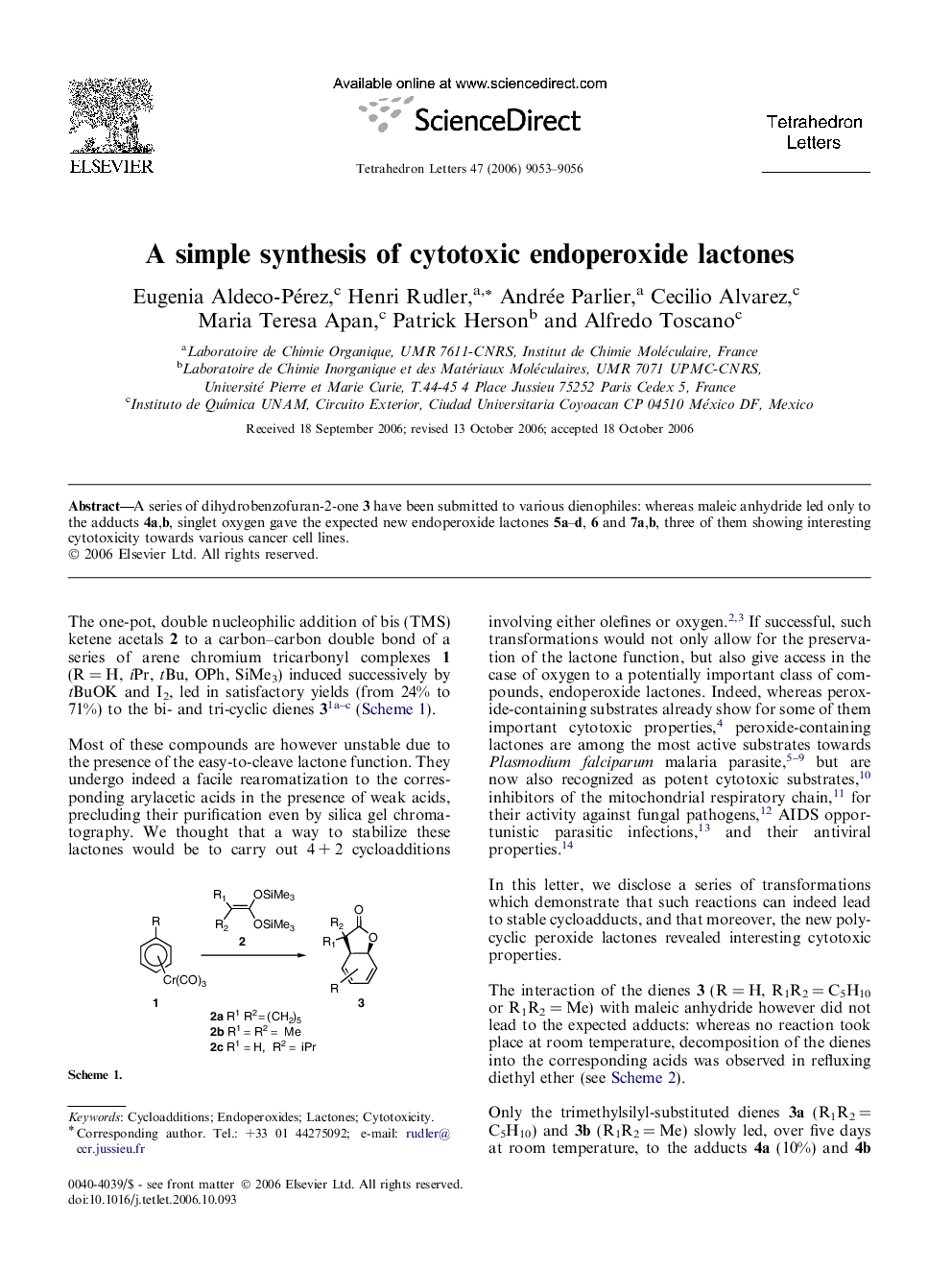 A simple synthesis of cytotoxic endoperoxide lactones