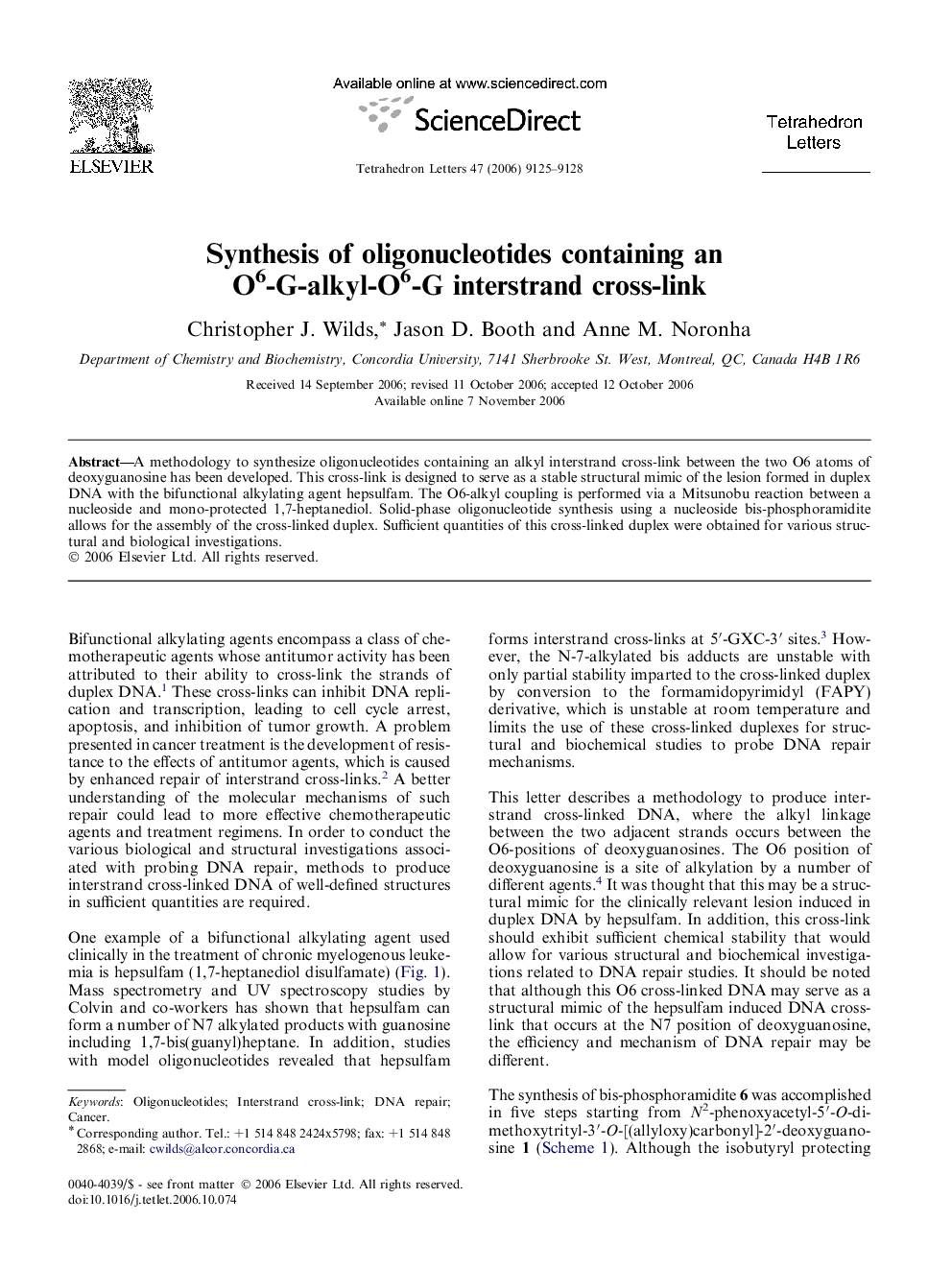 Synthesis of oligonucleotides containing an O6-G-alkyl-O6-G interstrand cross-link